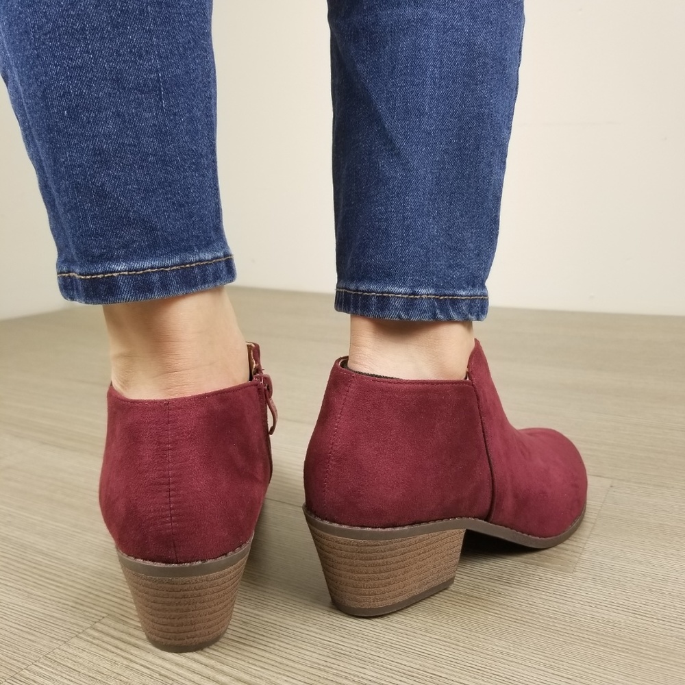 Vegan Suede Fall Color  Burgundy Ankle Booties - Picture 8 of 8
